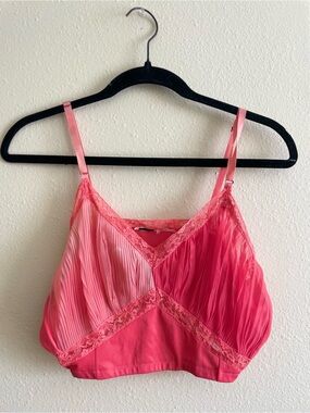 Pink Ombre Pleated Lace Trim Bralette